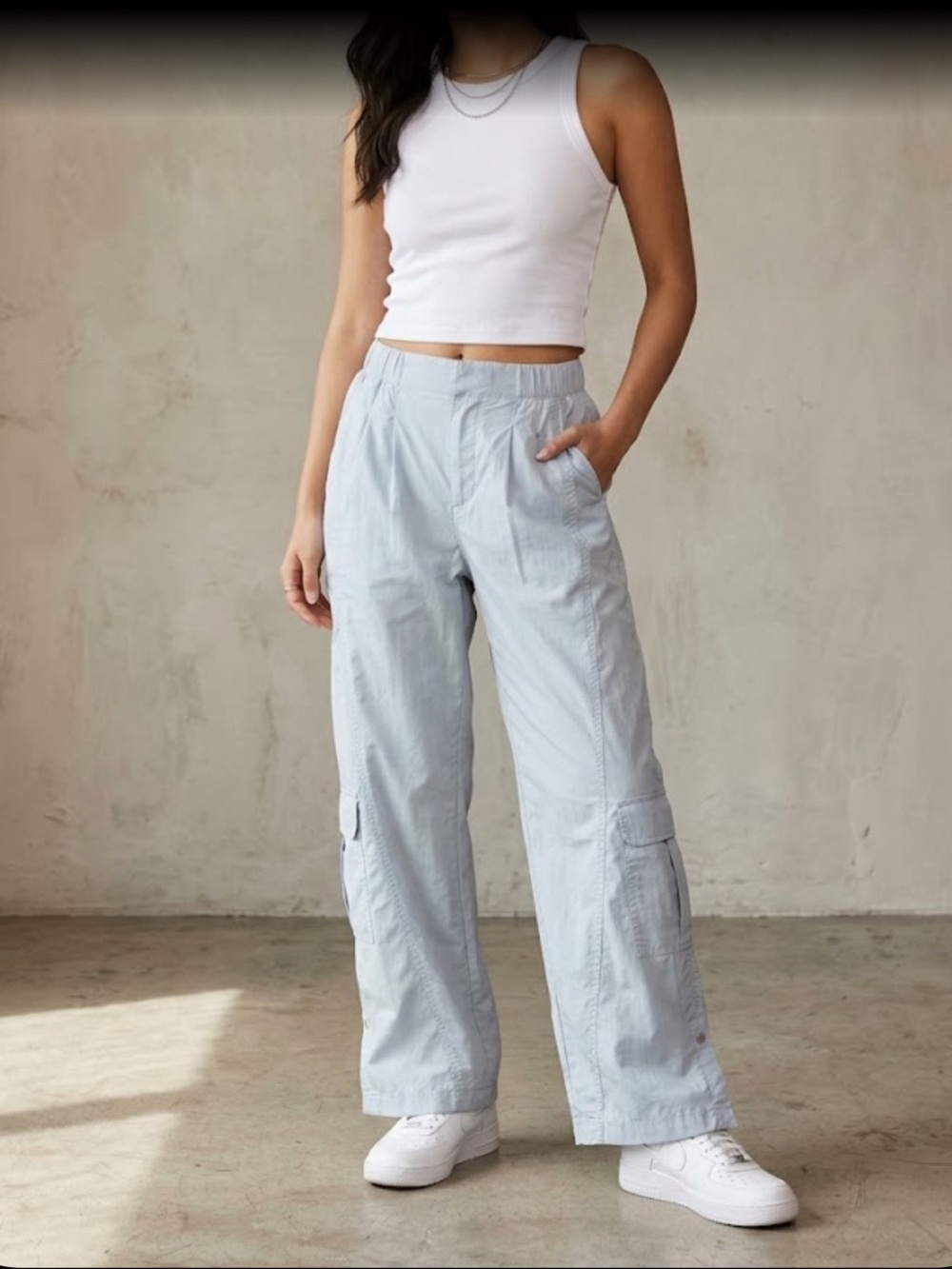 Light Blue Wide-Leg Cargo Pants